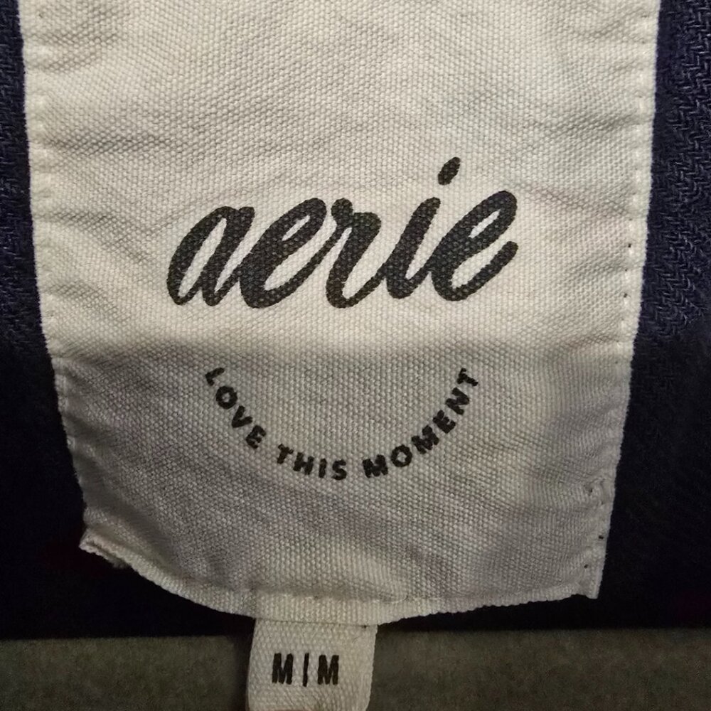 Aerie Anytime Fave Flannel Shirt - Size Medium - Color Navy - Picture 5 of 6
